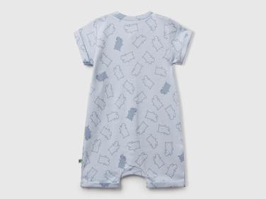  Bebek Toz Mavi Desenli Önü Çıtçıtlı Kısa Kollu Tulum