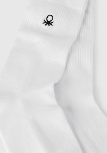  Unisex Beyaz Benetton Logolu Soket Çorap