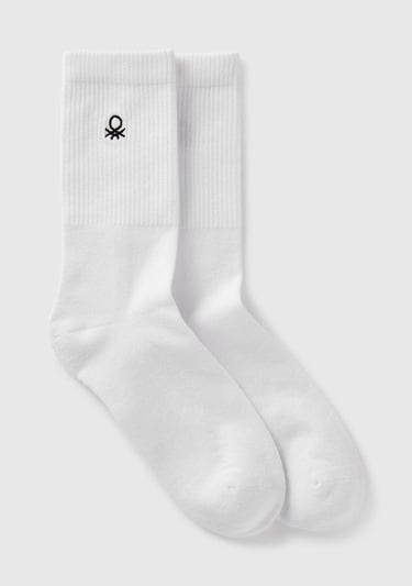  Unisex Beyaz Benetton Logolu Soket Çorap