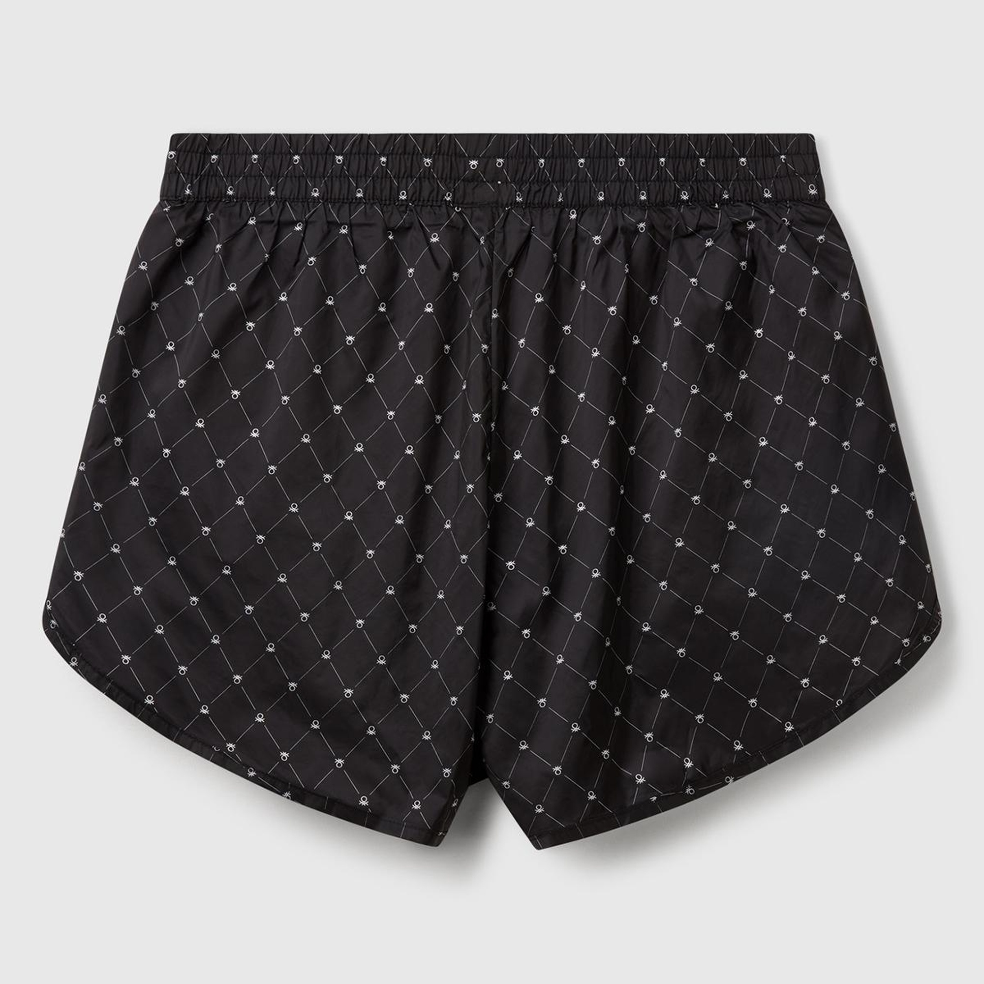 Kadın Siyah Desenli Beli Lastikli Wide Leg Şort