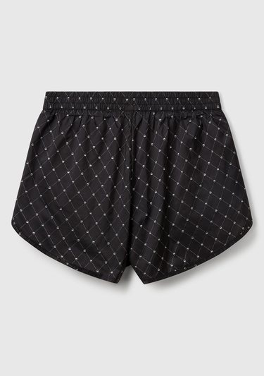  Kadın Siyah Desenli Beli Lastikli Wide Leg Şort