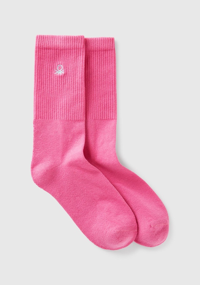  Unisex Pembe Benetton Logolu Soket Çorap