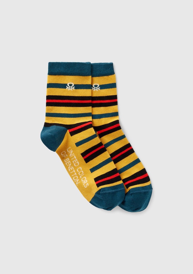  Unisex Sarı Mix  Logo Detaylı Desenli Soket Çorap