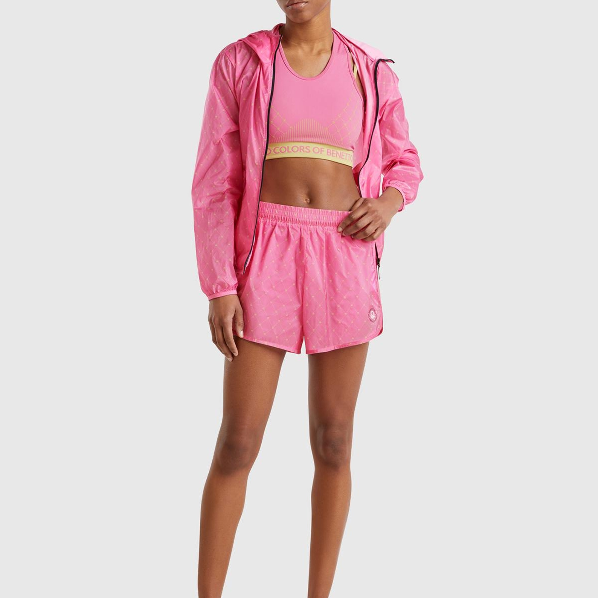 Kadın Pembe Desenli Beli Lastikli Wide Leg Şort