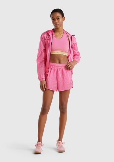  Kadın Pembe Desenli Beli Lastikli Wide Leg Şort