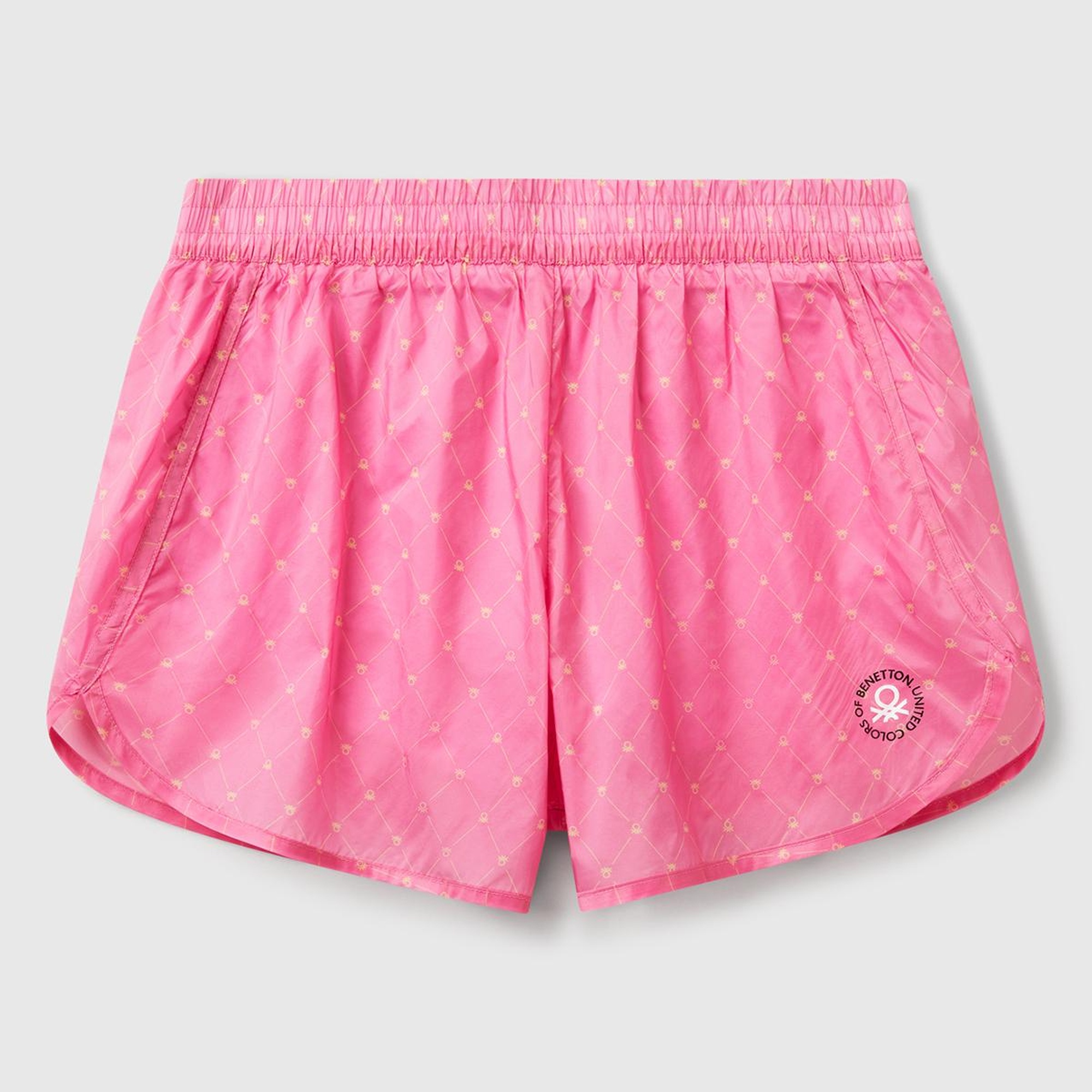 Kadın Pembe Desenli Beli Lastikli Wide Leg Şort