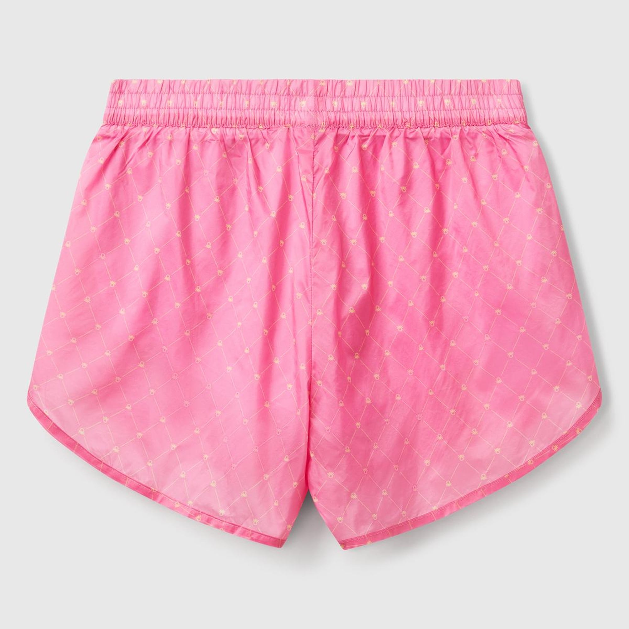 Kadın Pembe Desenli Beli Lastikli Wide Leg Şort