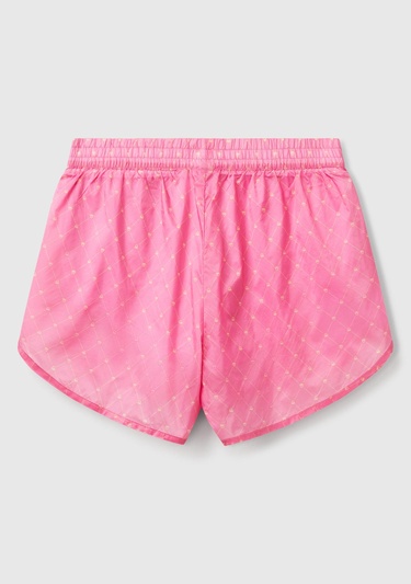  Kadın Pembe Desenli Beli Lastikli Wide Leg Şort