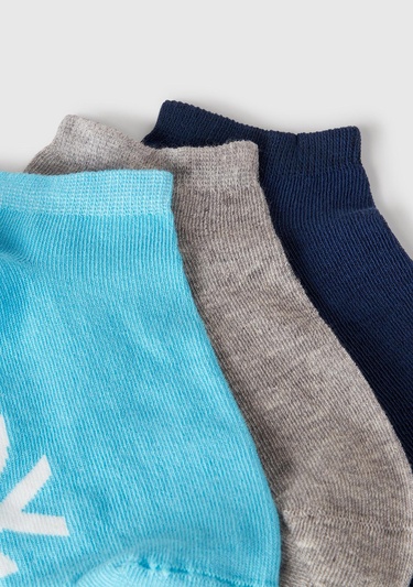 Erkek Çocuk Lacivert Mix Desenli 3'lü Patik Çorap Seti