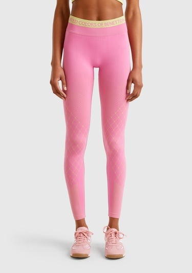  Kadın Pembe Desenli Dikişsiz Tayt