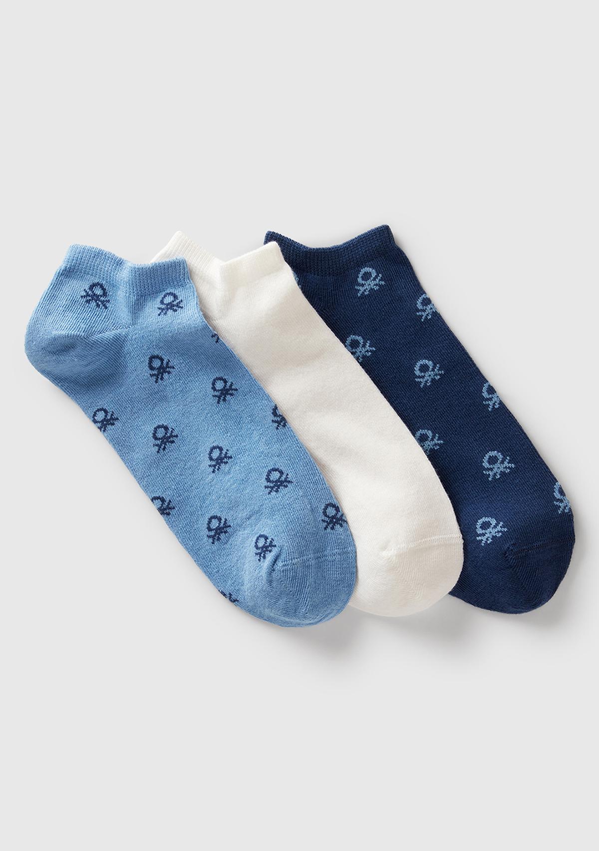  Unisex Mavi Mix 3'lü Patik Çorap