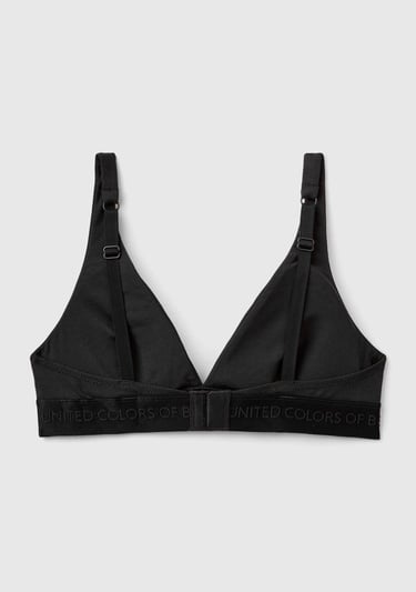  Kadın Siyah Pamuk Karışımlı Logo Bantlı V Yaka Sütyen