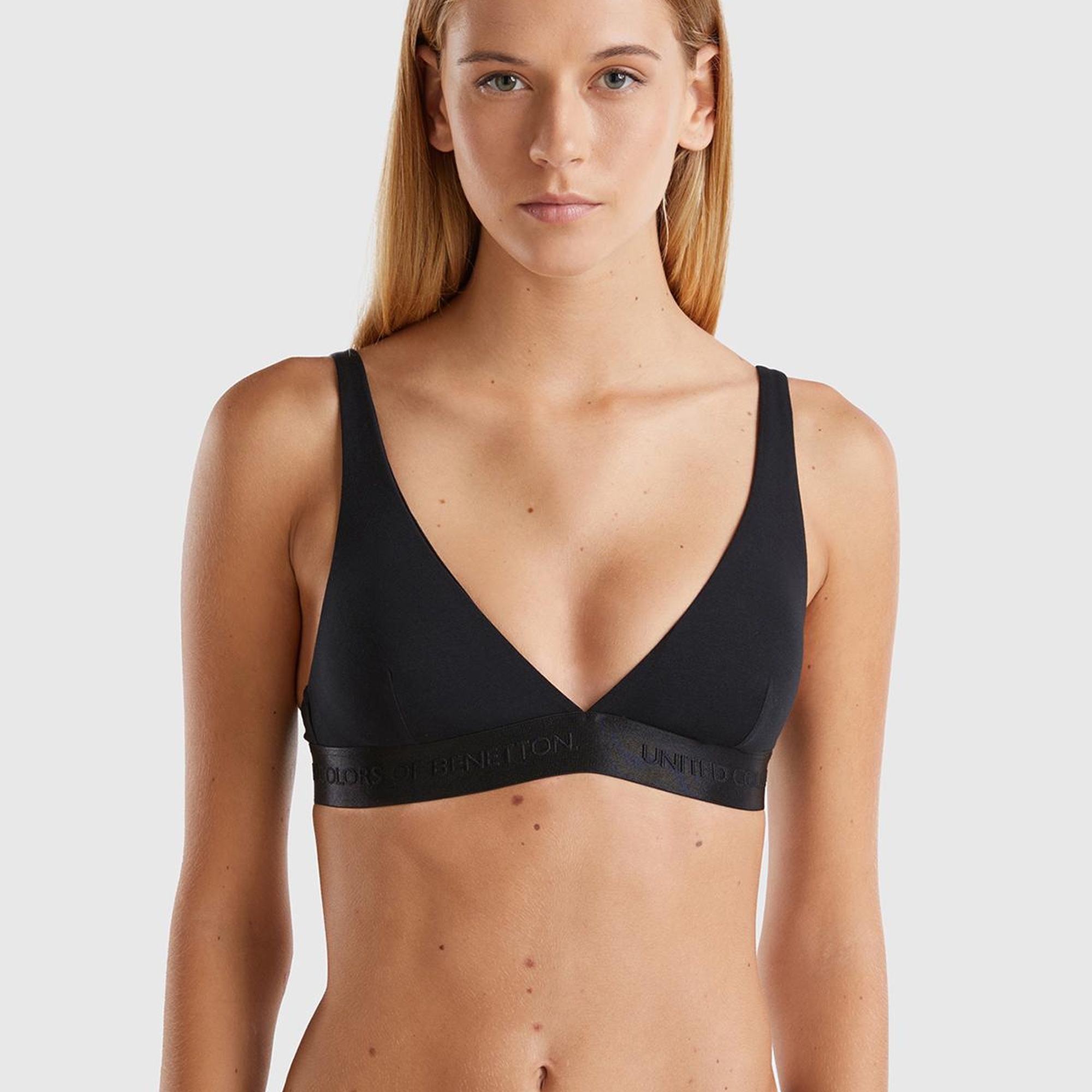 Kadın Siyah Pamuk Karışımlı Logo Bantlı V Yaka Sütyen