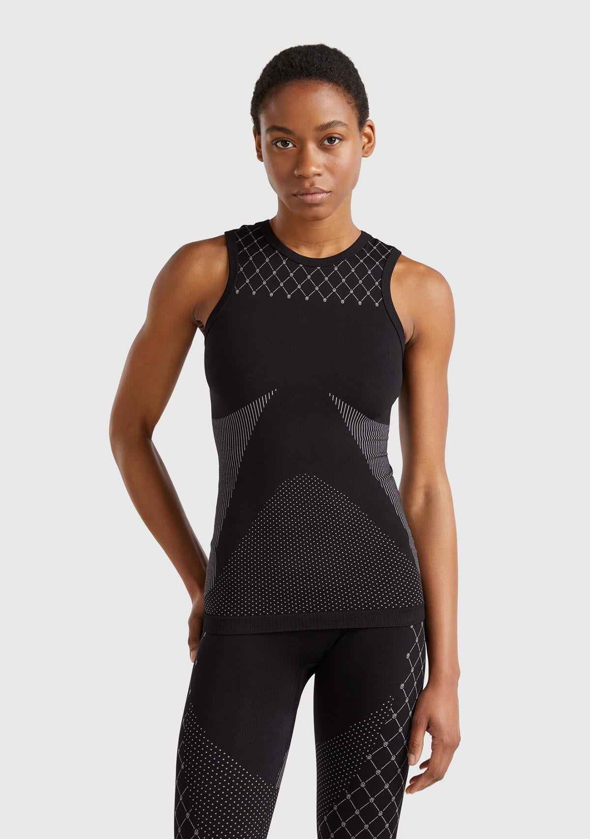  Kadın Siyah Desenli Dikişsiz Atlet