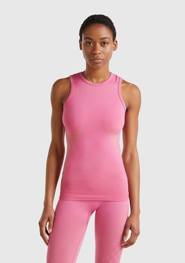  Kadın Pembe Desenli Dikişsiz Atlet