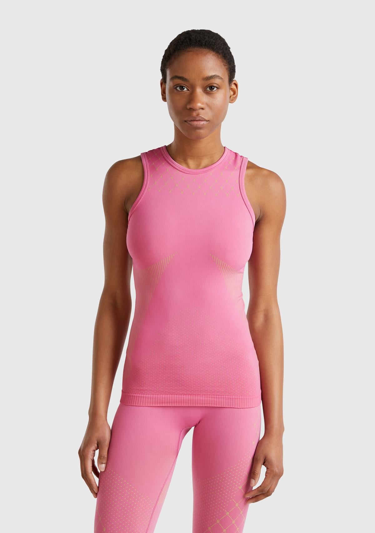  Kadın Pembe Desenli Dikişsiz Atlet