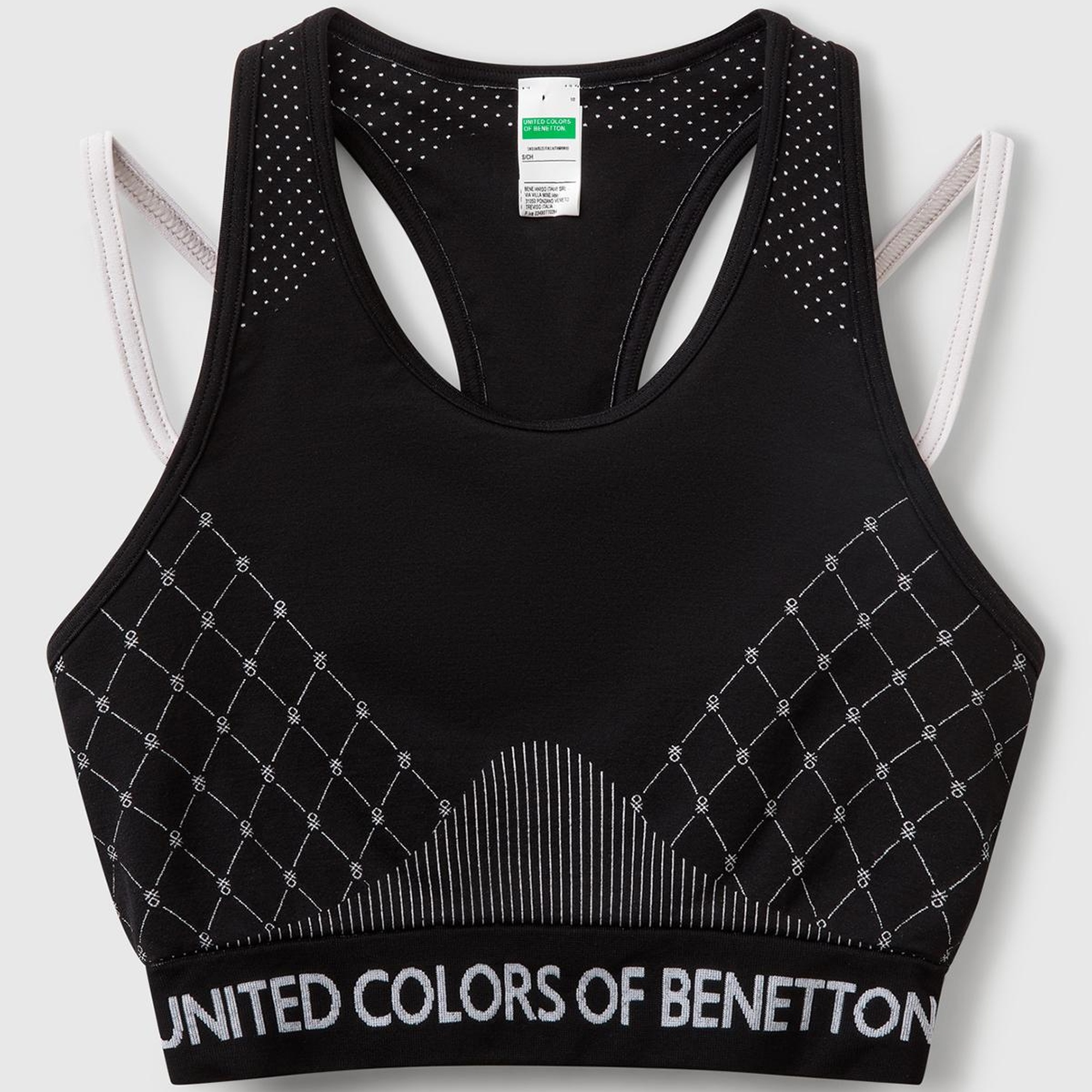 Kadın Siyah Desenli Beli Logo Bantlı Askı Detaylı Crop Atlet