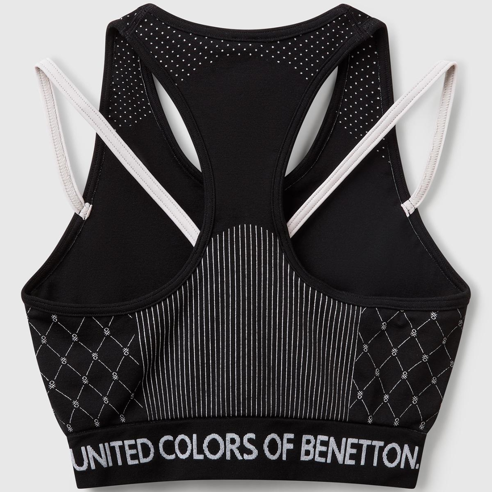 Kadın Siyah Desenli Beli Logo Bantlı Askı Detaylı Crop Atlet