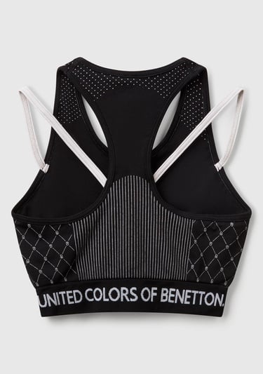  Kadın Siyah Desenli Beli Logo Bantlı Askı Detaylı Crop Atlet