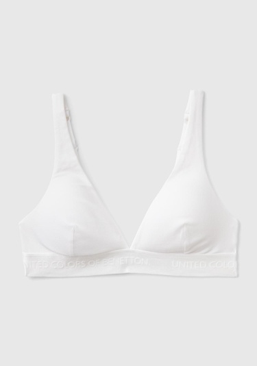  Kadın Beyaz Pamuk Karışımlı Logo Bantlı V Yaka Sütyen