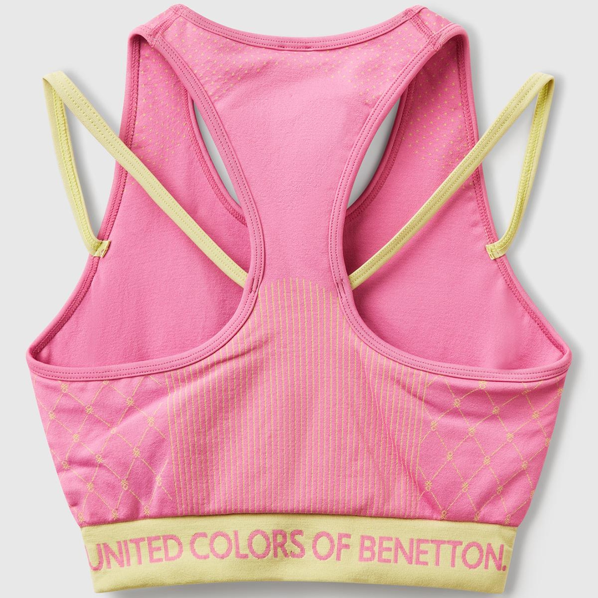 Kadın Pembe Desenli Beli Logo Bantlı Askı Detaylı Crop Atlet