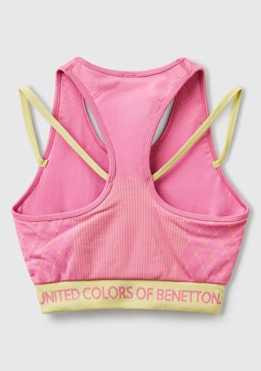  Kadın Pembe Desenli Beli Logo Bantlı Askı Detaylı Crop Atlet