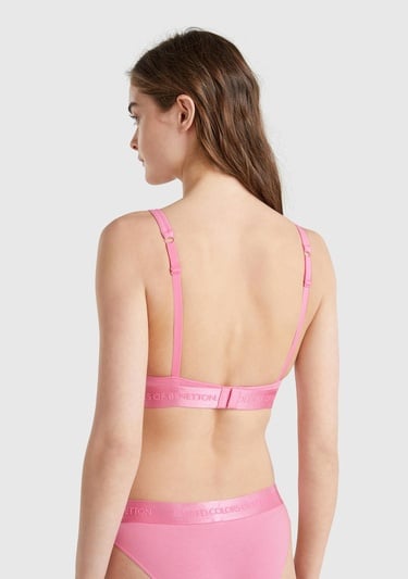  Kadın Pembe Pamuk Karışımlı Logo Bantlı V Yaka Sütyen