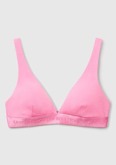  Kadın Pembe Pamuk Karışımlı Logo Bantlı V Yaka Sütyen