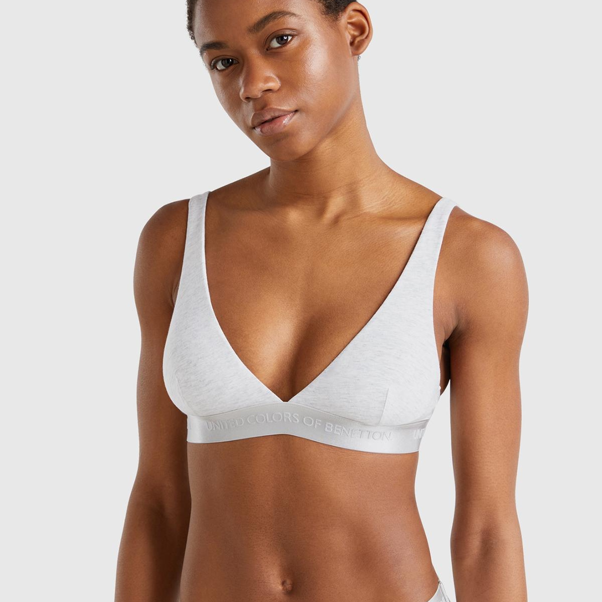 Kadın Gri Pamuk Karışımlı Logo Bantlı V Yaka Sütyen