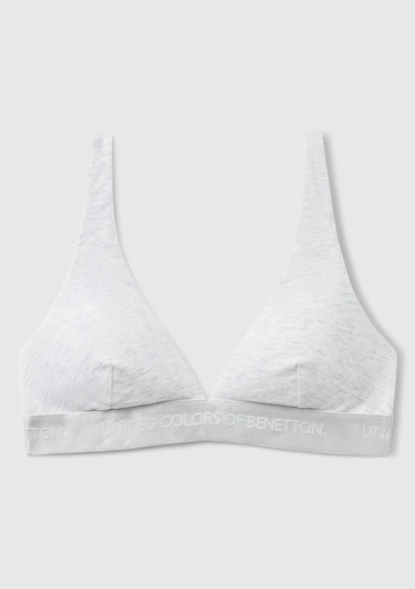  Kadın Gri Pamuk Karışımlı Logo Bantlı V Yaka Sütyen