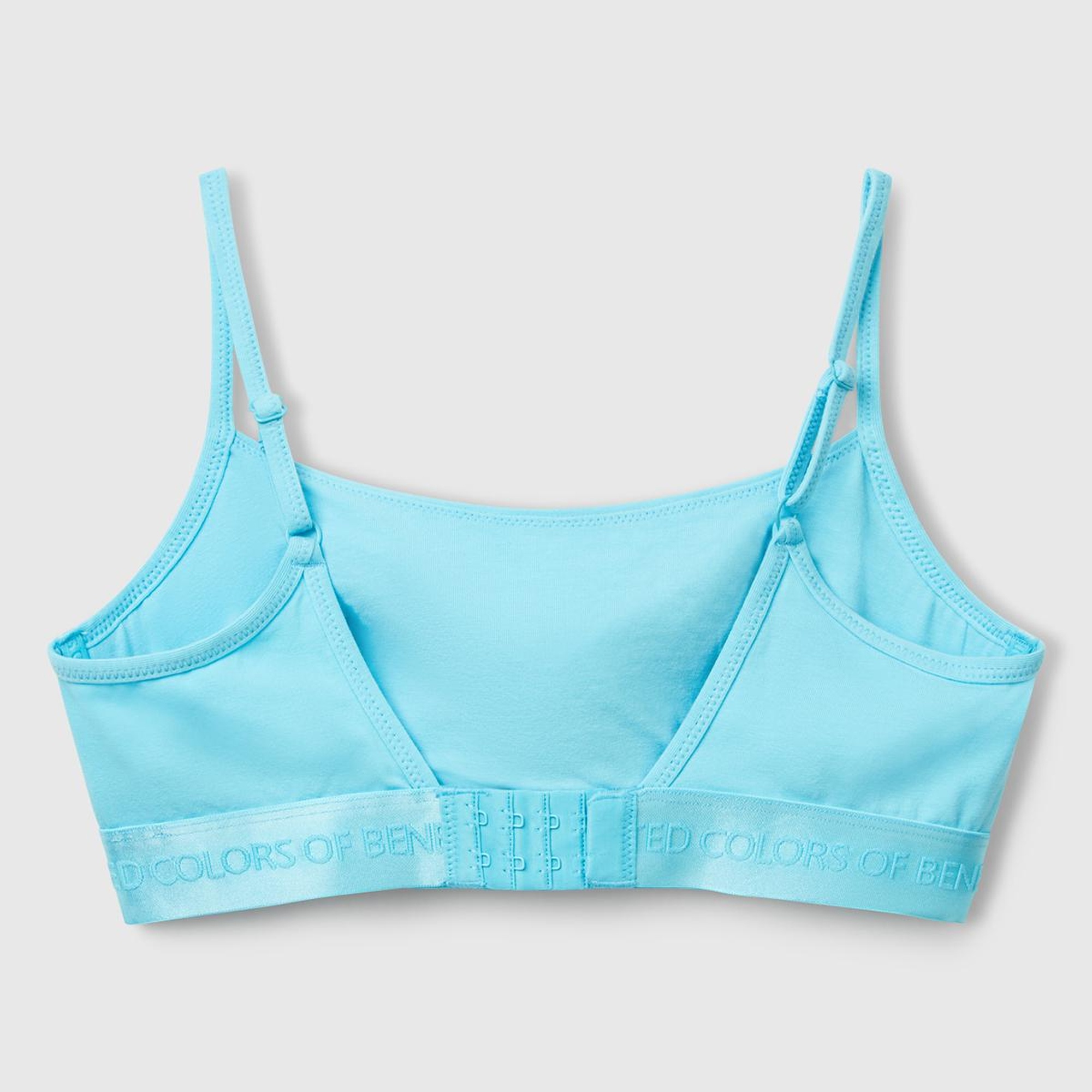 Kadın Mavi Pamuk Karışımlı Logo Bantlı Ayarlanabilir Askılı Bikini Üstü