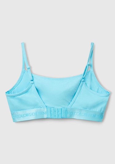  Kadın Mavi Pamuk Karışımlı Logo Bantlı Ayarlanabilir Askılı Bikini Üstü