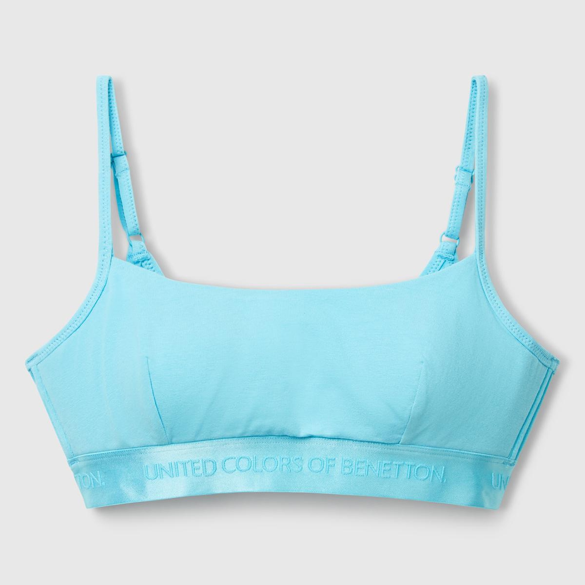 Kadın Mavi Pamuk Karışımlı Logo Bantlı Ayarlanabilir Askılı Bikini Üstü