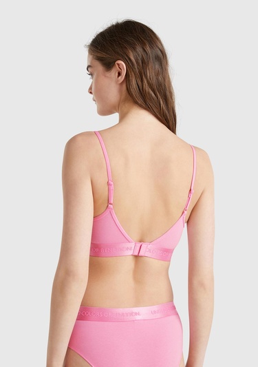  Kadın Pembe Pamuk Karışımlı Logo Bantlı Ayarlanabilir Askılı Bikini Üstü