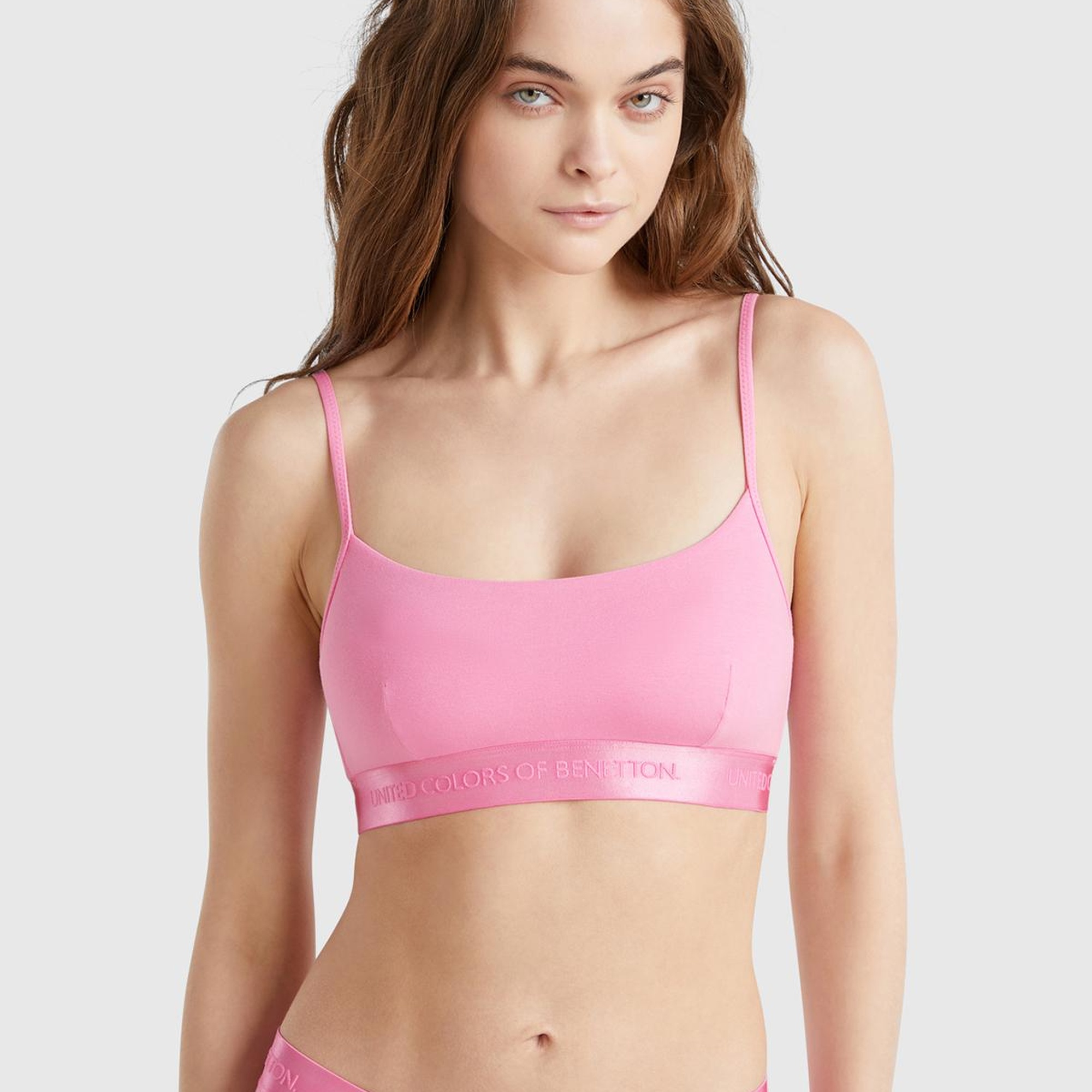 Kadın Pembe Pamuk Karışımlı Logo Bantlı Ayarlanabilir Askılı Bikini Üstü