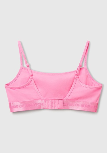  Kadın Pembe Pamuk Karışımlı Logo Bantlı Ayarlanabilir Askılı Bikini Üstü