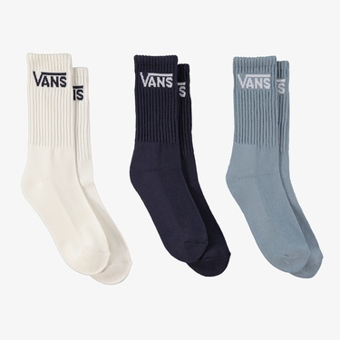  Vans Classic Crew Çocuk Krem/Mavi/Lacivert 3lü Çorap