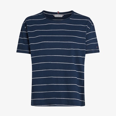  Tommy Hilfiger Modern Co Linen C-Nk Kadın Mavi T-Shirt