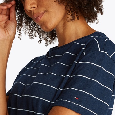  Tommy Hilfiger Modern Co Linen C-Nk Kadın Mavi T-Shirt