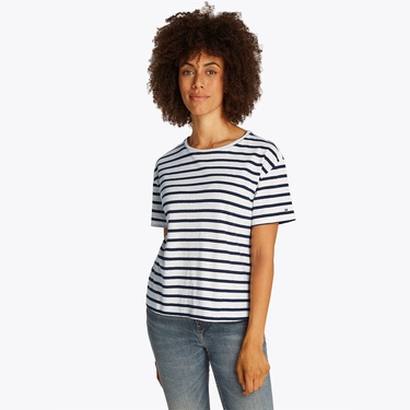  Tommy Hilfiger Modern Linen Kadın Mavi T-Shirt