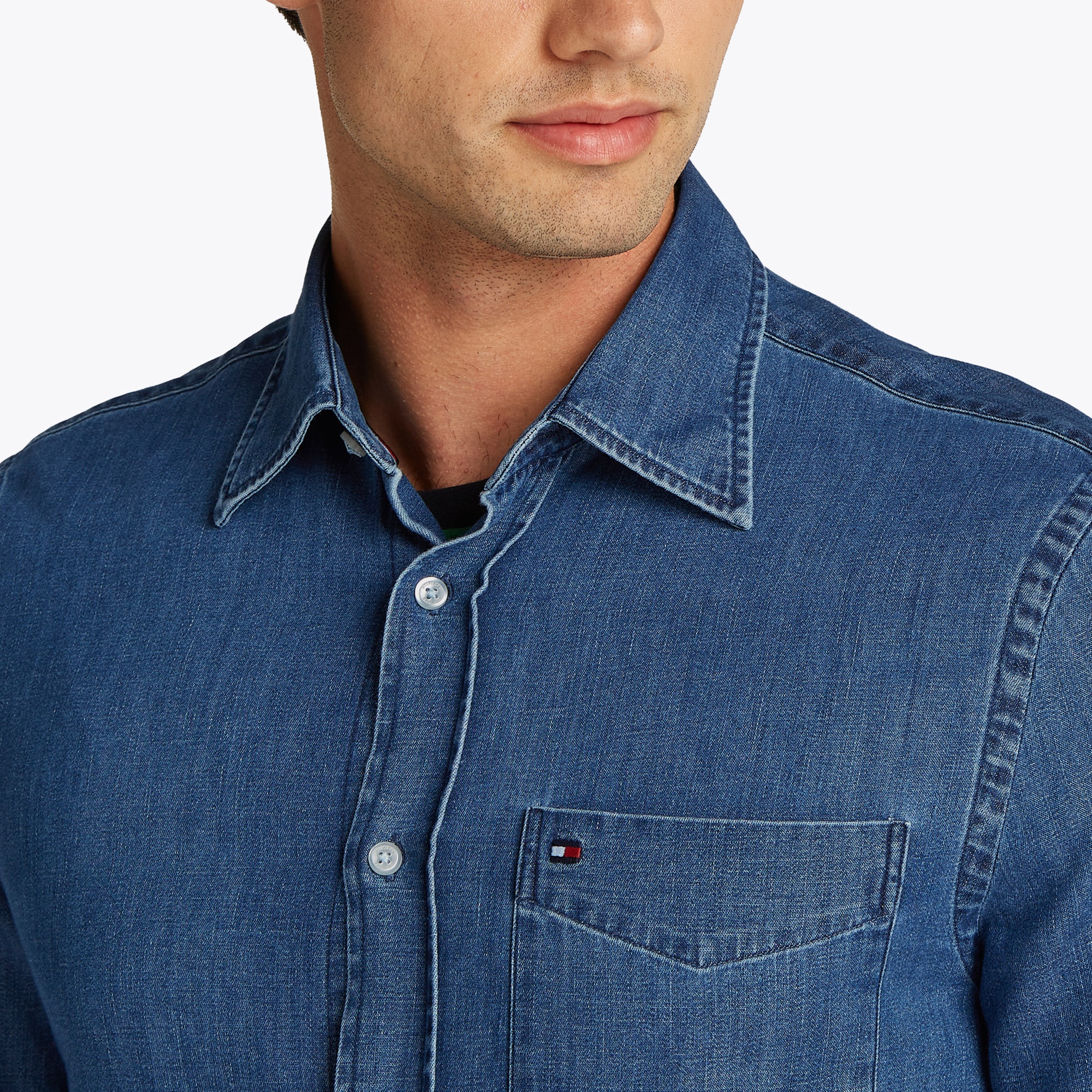 Tommy Hilfiger Lightweight Denim Erkek Lacivert Gömlek