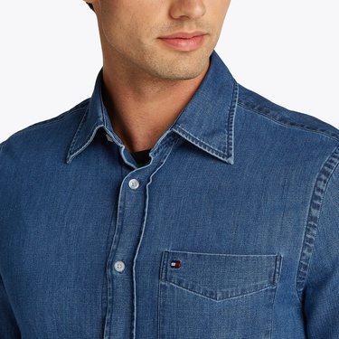  Tommy Hilfiger Lightweight Denim Erkek Lacivert Gömlek