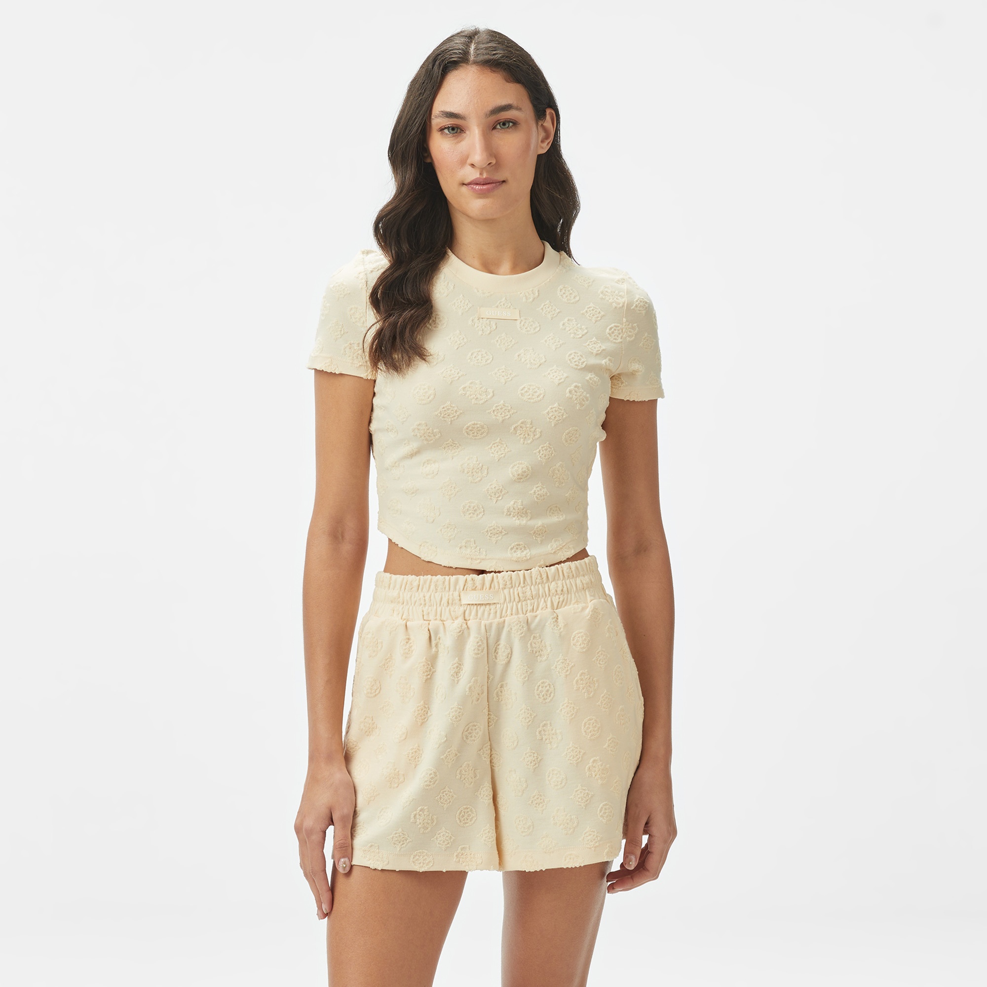 Guess Peony Jacquard Knit Recy Poly-Cotton Jacq Sponge Kadın Renkli T-Shirt