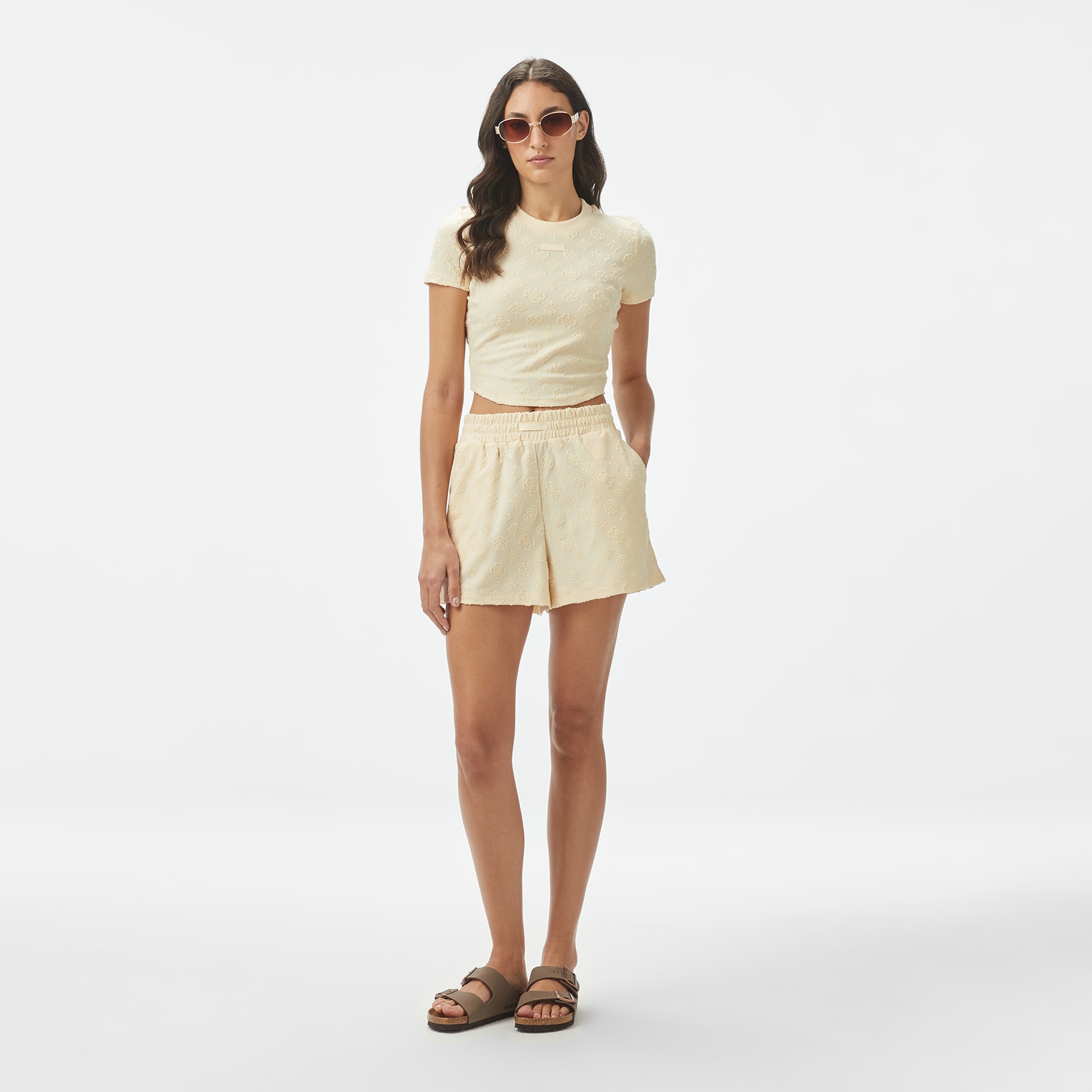 Guess Peony Jacquard Knit Recy Poly-Cotton Jacq Sponge Kadın Renkli T-Shirt