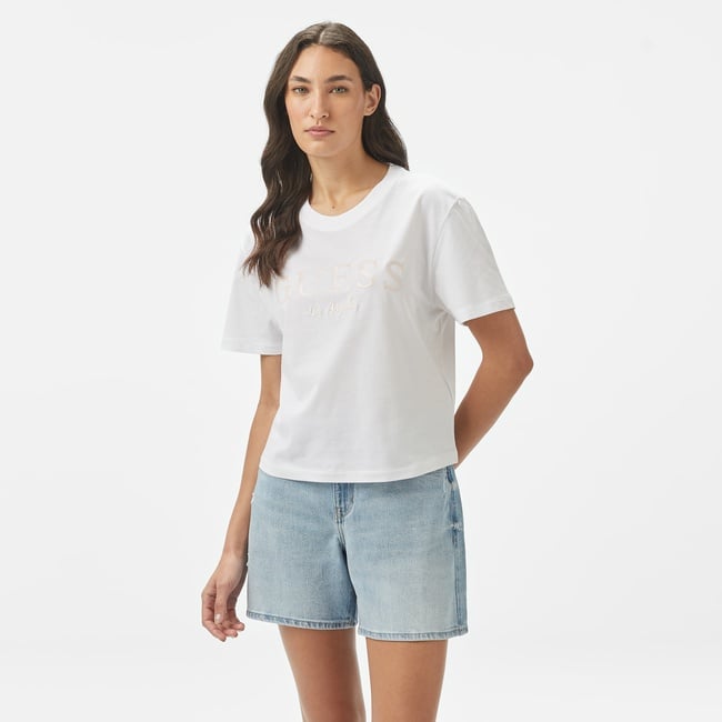  Guess Clematis Crop Kimono  Kadın Beyaz T-Shirt