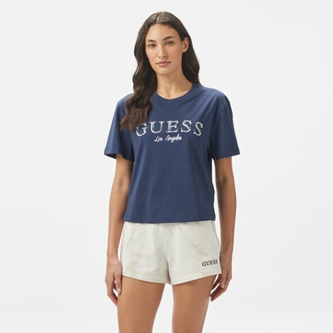  Guess Clematis Crop Kimono  Kadın Mavi T-Shirt