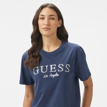  Guess Clematis Crop Kimono  Kadın Mavi T-Shirt