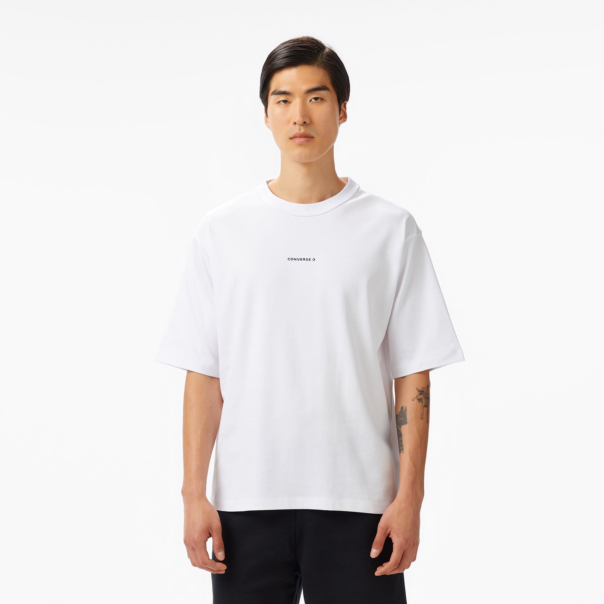 Converse Star Chevron Baskılı Oversize Fit Erkek Beyaz T-Shirt