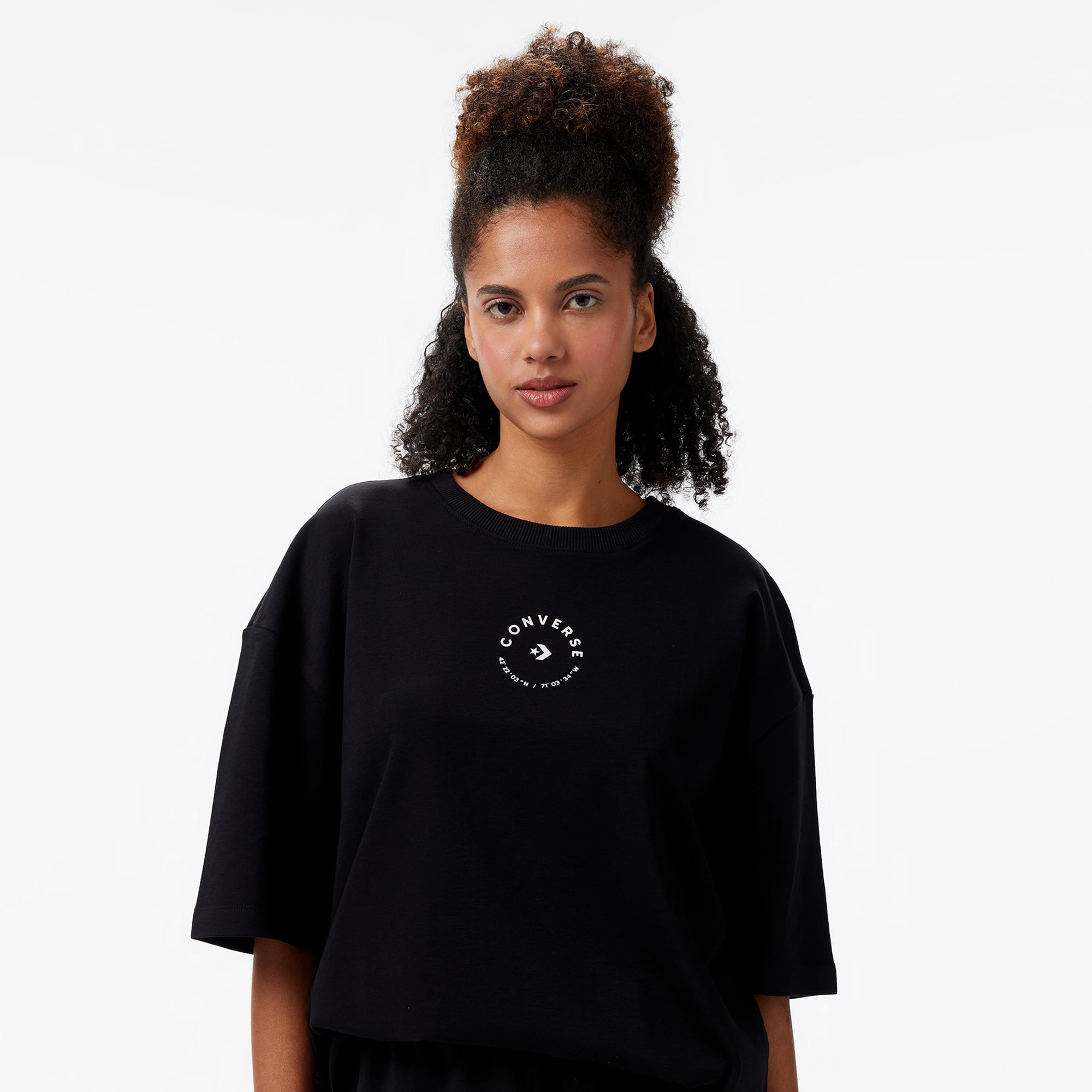 Converse Star Chevron Baskılı Oversize Fit Kadın Siyah T-Shirt