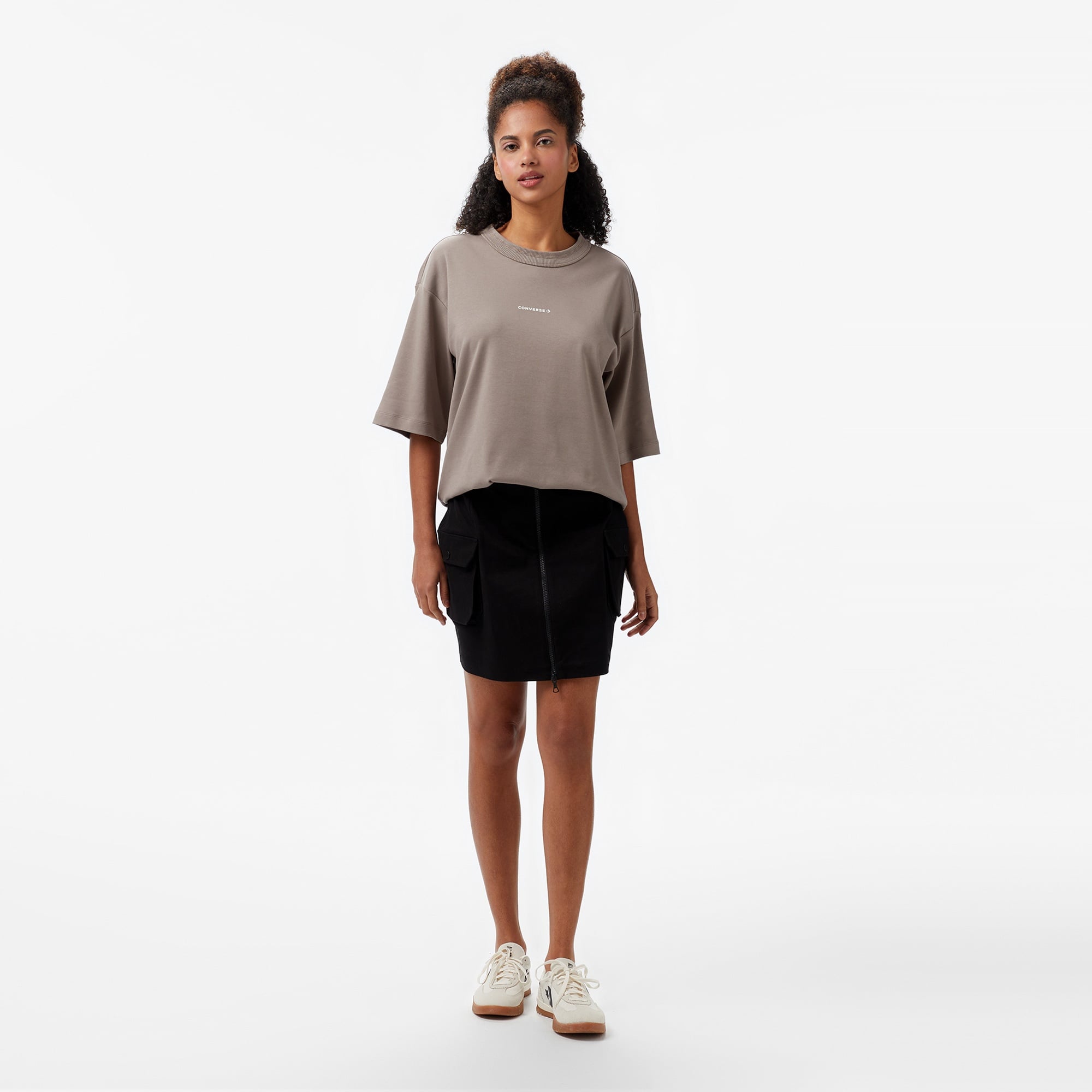 Converse Star Chevron Oversize Fit Baskılı Erkek Bej T-Shirt